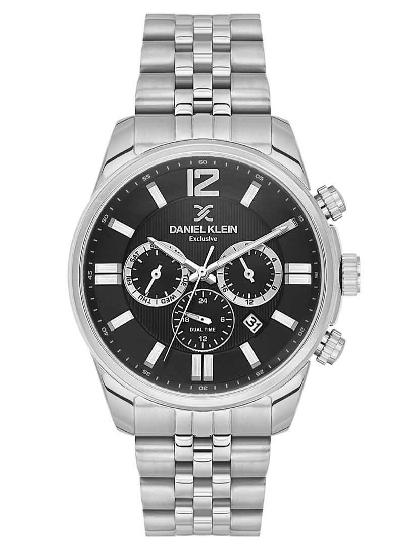 دانيل كلاين ساعة رجالية ستانلس ستيل | هيكل من سبيكة فضية | تناظري | قرص أسود دائري منقوش | حركة كوارتز يابانية | حصرية | مقاومة للماء حتى عمق 50 مترًا - Image 1